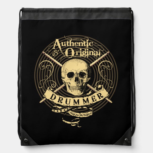 DRUMMER Skull & Drumsticks Drumming Rocker Drum Drawstring Bag (Front)