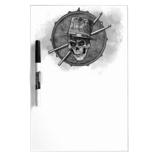 Drummer Skull Rock & Roll Snare Drum Drumsticks Dry Erase Board (Front)