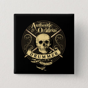 DRUMMER Skull Snare Drum Drumsticks Drumming Butto Button