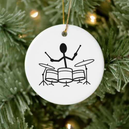 Drummer Stick Figure Ceramic Ornament