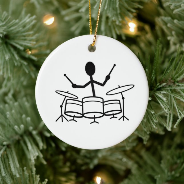 Drummer Stick Figure Ceramic Ornament (Tree)
