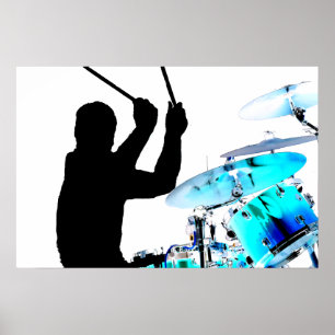 Drummer sticks in air shadow blue invert drums poster