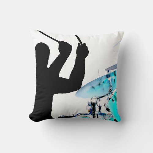 Drummer sticks in air shadow blue invert drums throw pillow