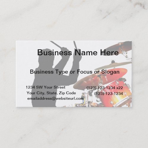 Drummer sticks in air shadow real drums business card