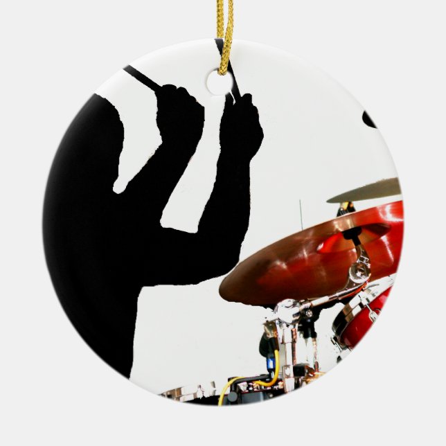 Drummer sticks in air shadow real drums ceramic ornament (Front)