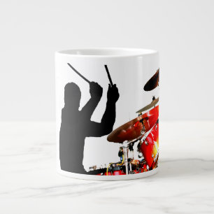 Drummer sticks in air shadow real drums giant coffee mug