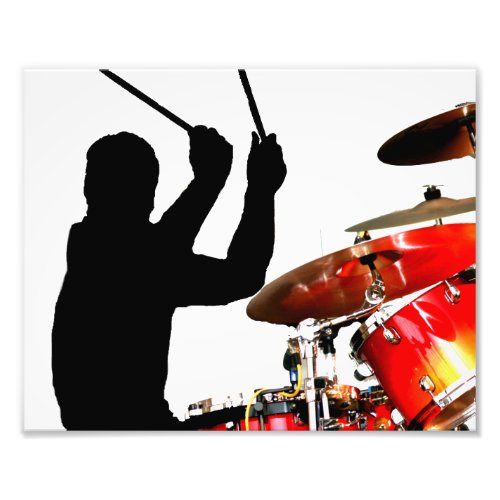 Drummer sticks in air shadow real drums photo print