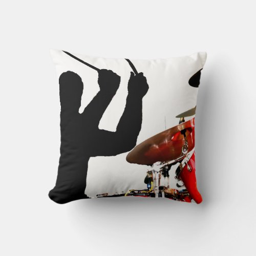 Drummer sticks in air shadow real drums throw pillow