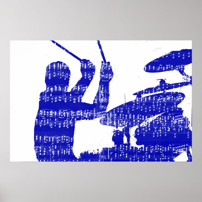 Drummer sticks shadow blue w music grunge poster (Front)
