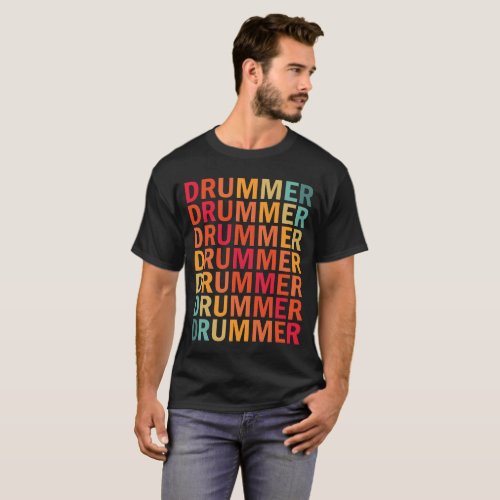 Drummer Text Retro Vintage Sunset Mixed Colors T_Shirt