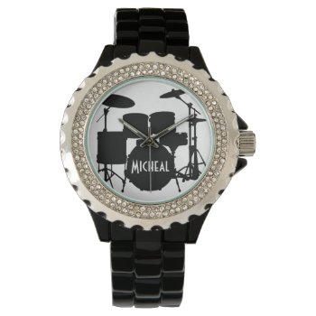 Drummer Watch With Custom Name by LeSilhouette at Zazzle
