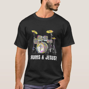 Drummer Watercolor Christian Jesus Music Faith Cro T-Shirt
