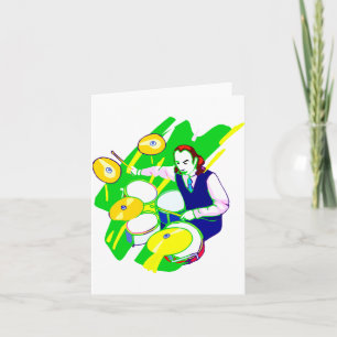 Drummer Wearing Vest Yellow Cymbals Graphic Card