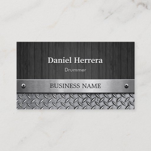 Customizable Drummer - Wood and Metal Look Business Cards