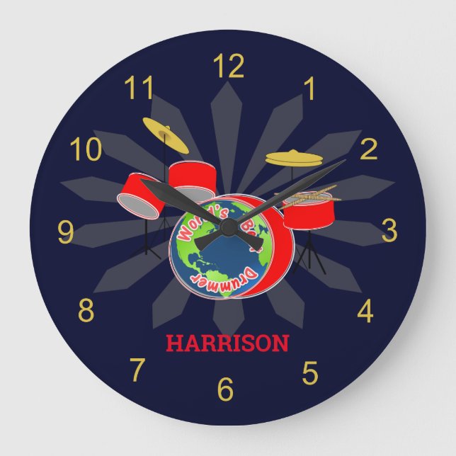 Drummer Worlds Best Funny  Personalized Large Clock (Front)
