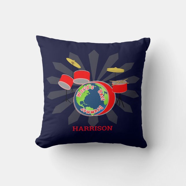 Drummer Worlds Best Funny  Personalized Throw Pillow (Front)