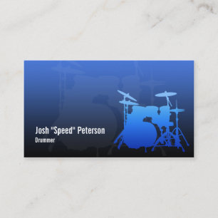 Drummer's Drum Kit Silhouette Blue Business Card