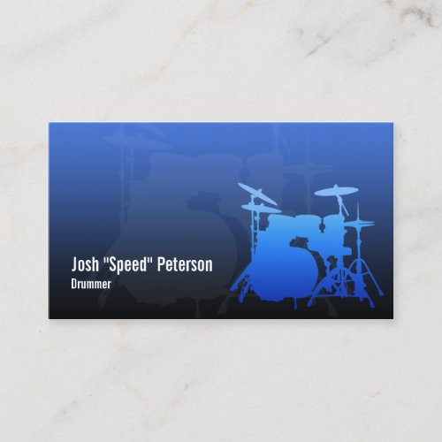 Drummers Drum Kit Silhouette Blue Business Card