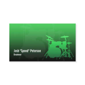 Drummer's Drum Kit Silhouette Green Business Card