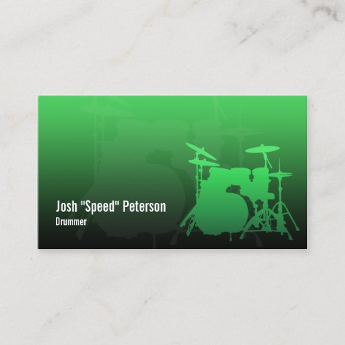 Drummers Drum Kit Silhouette Green Business Card