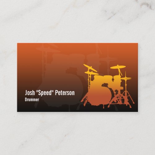Drummers Drum Kit Silhouette Orange Business Card
