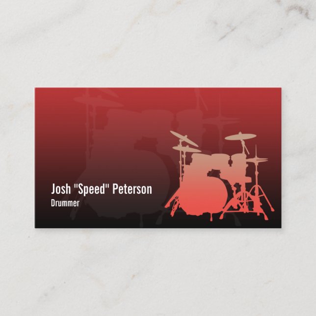Drummer's Drum Kit Silhouette Red Business Card (Front)