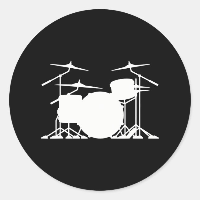 Drummers Drum Set Kit Silhouette Minimalist Classic Round Sticker (Front)
