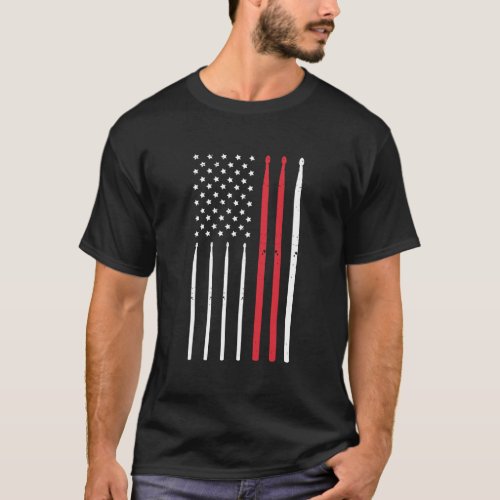 Drummers Drum Sticks Usa American Flag Gift For Mu T_Shirt