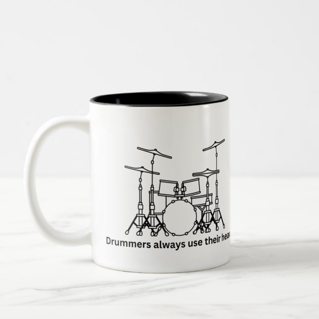 Drummers Use Their Heads Two-Tone Coffee Mug (Left)