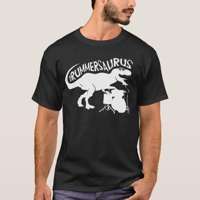 Drummersaurus Rex T Shirt for Drum and Dinosaur (Front)