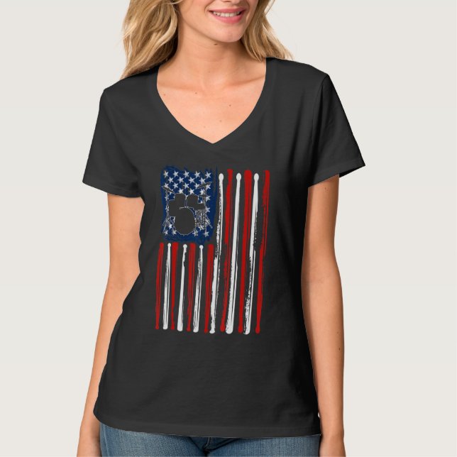 Drumming Drummer American USA Flag 4th Of July Men T-Shirt (Front)