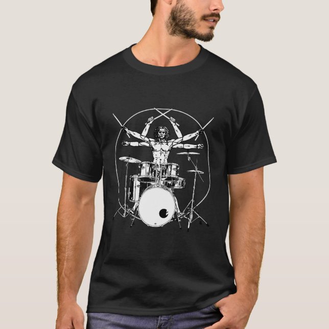 Drumming Gift Drum Da Vinci Vitruvian Man Drummer T-Shirt (Front)
