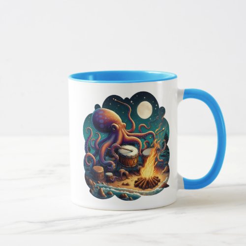 Drumming Octopus by the Campfire Mug