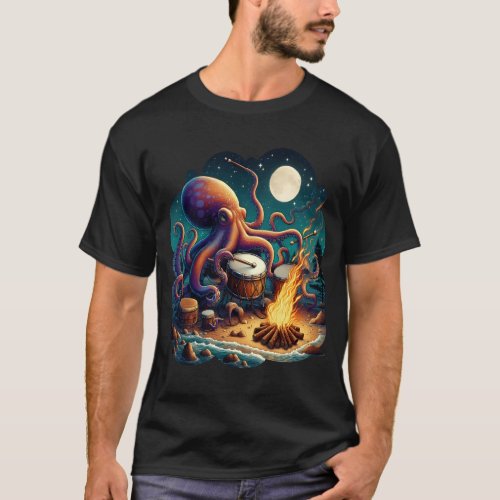 Drumming Octopus by the Campfire T_Shirt