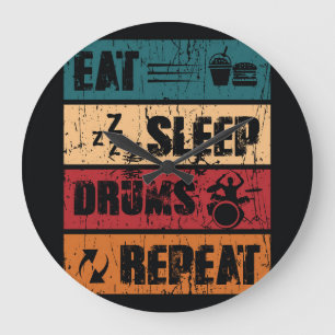 Drumming passion: t-shirt design illustration. large clock
