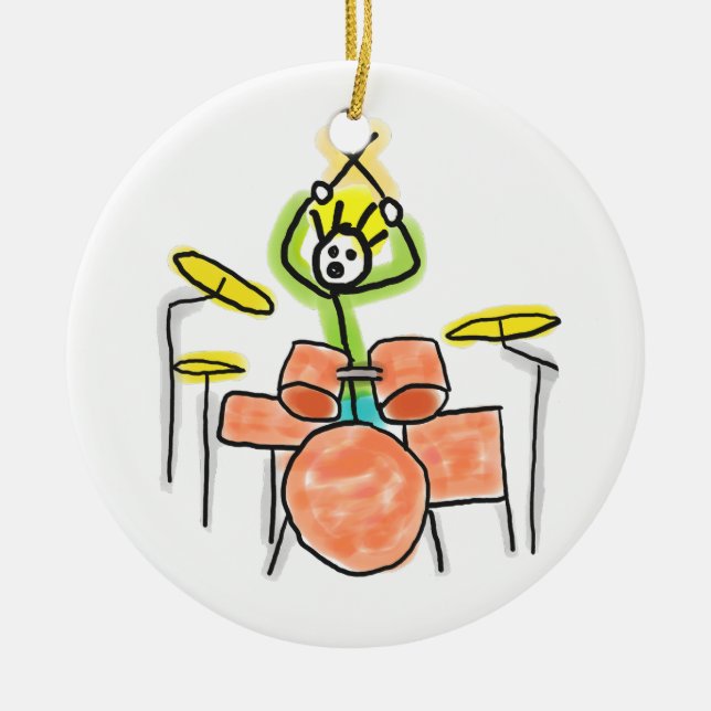 Drumming Stickman Ceramic Ornament (Front)