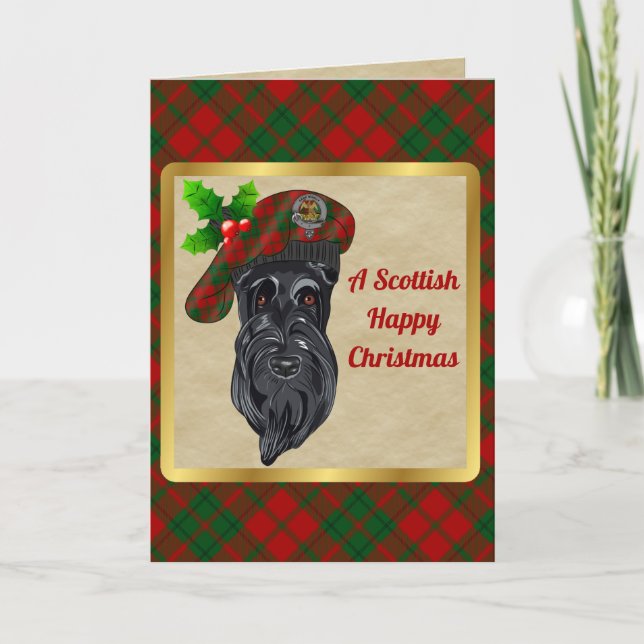 Drummond Badge & Tartan Personalized Xmas Card (Front)