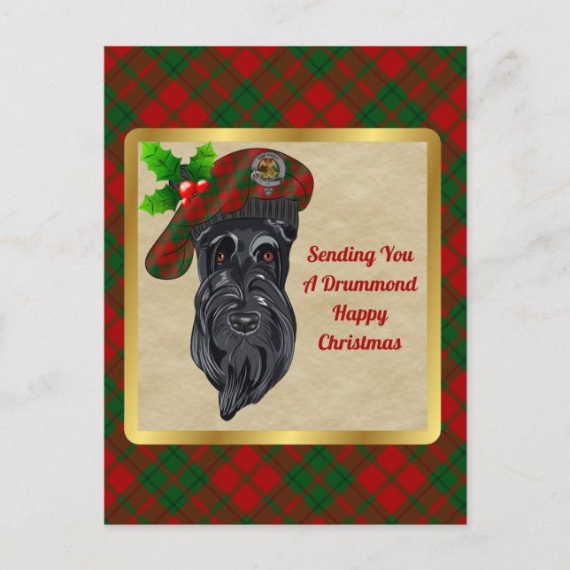 Drummond Clan Badge & Tartan Christmas Postcard (Front)
