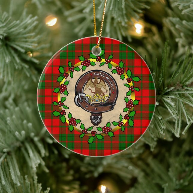 Drummond Clan Badge & Tartan Personalized Xmas  Ceramic Ornament (Tree)