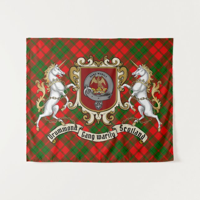 Drummond Clan Badge & Unicorns w/Tartan  Tapestry (Front (Horizontal))