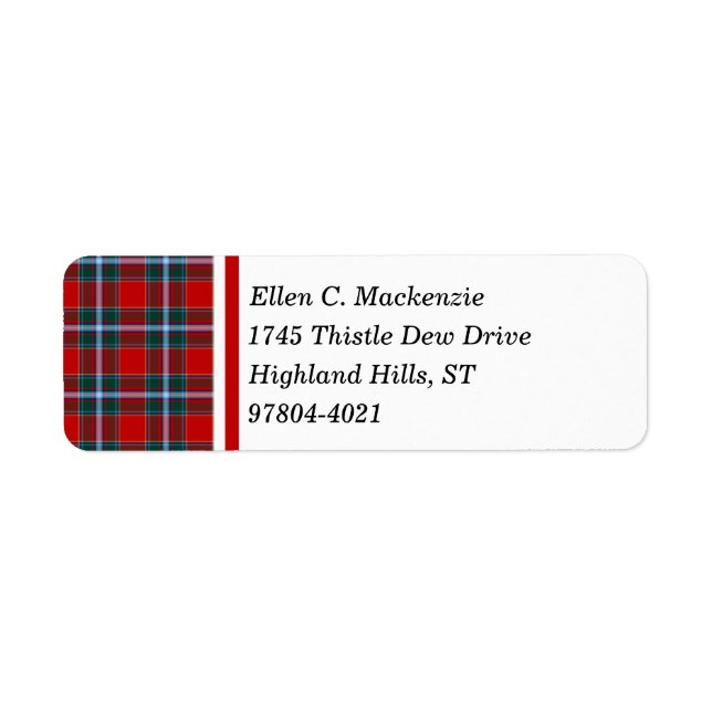 Drummond Clan Bright Red and Sky Blue Tartan Label (Front)