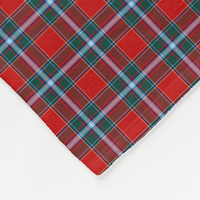 Drummond Clan Red and Light Blue Tartan Fleece Blanket (Corner)