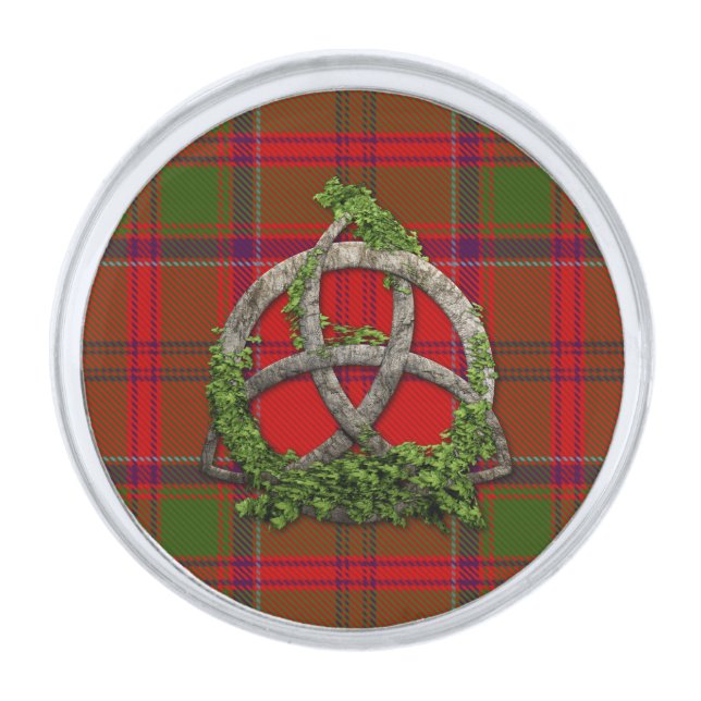 Drummond Tartan And Celtic Trinity Knot Silver Finish Lapel Pin (Front)
