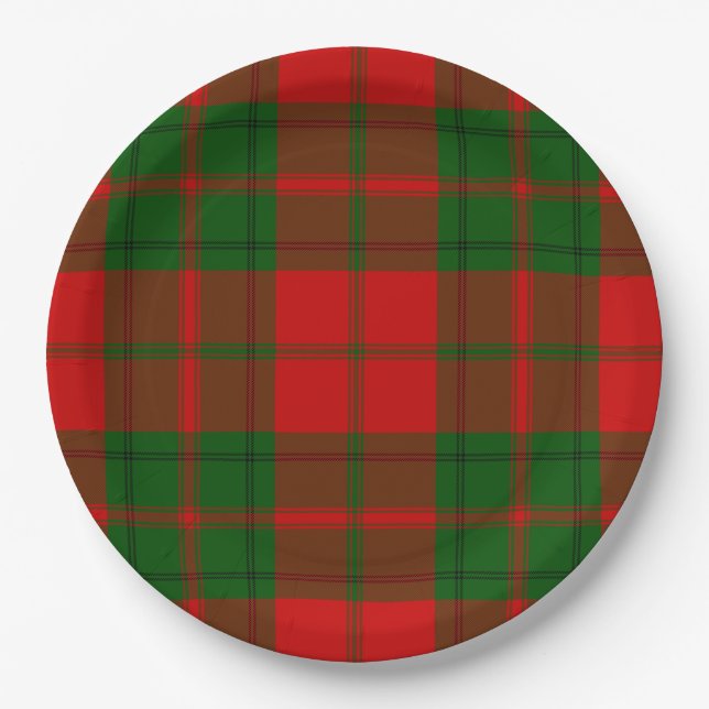 Drummond tartan red green plaid paper plates (Front)
