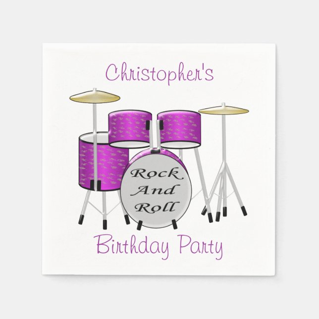 Drums Birthday Paper Napkins (Front)