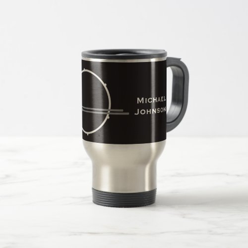 Drums Black and White Modern Monogrammed Travel Mug