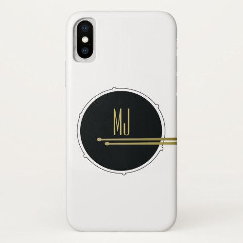 Drums Cool Modern Black and White Initial Monogram iPhone X Case