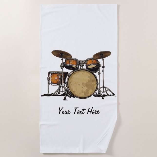 Drums Drummer Black White Custom Drummer's Music Beach Towel (Front)
