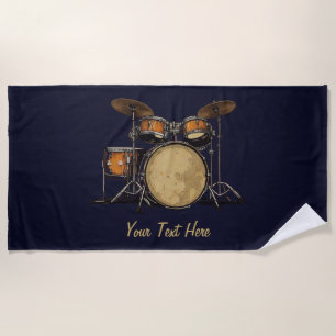 Drums Drummer Black White Custom Drummer's Music Beach Towel