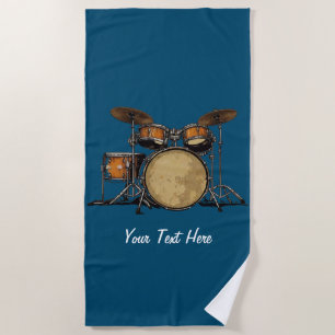 Drums Drummer Black White Custom Drummer's Music Beach Towel